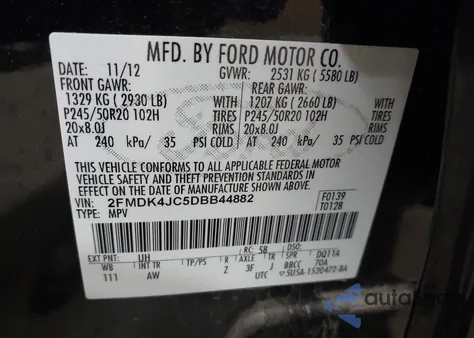 2013 Ford Edge Sel from USA, damaged, VIN 2FMDK4JC5DBB44882